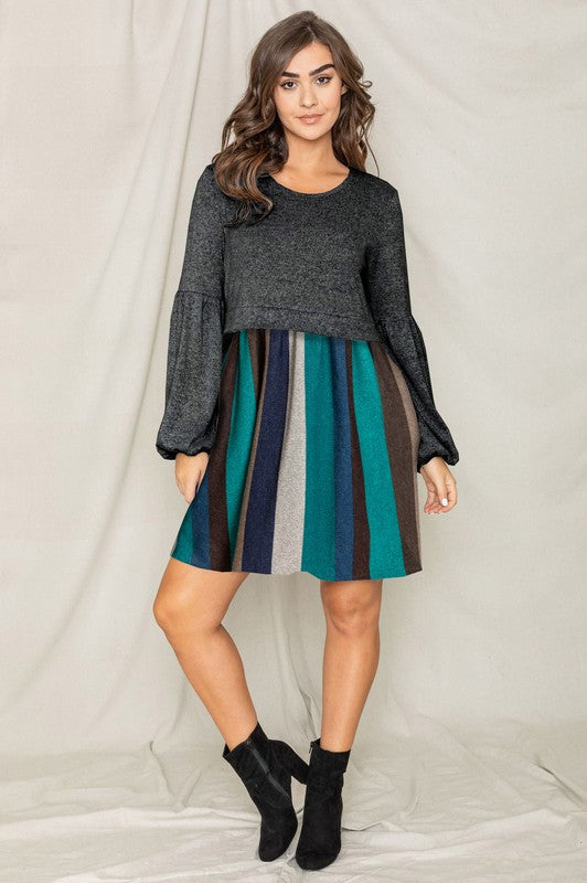 Balloon Sleeve Pullover Dress