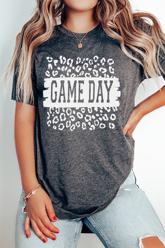 Fall Football Tee Game Day Leopard Block Graphic