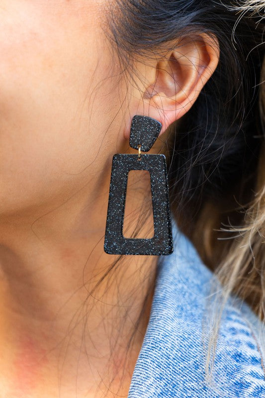 Avery Earrings - Black Glitter