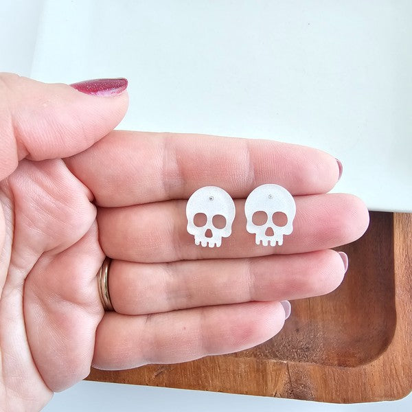 Skull Studs - White Glitter