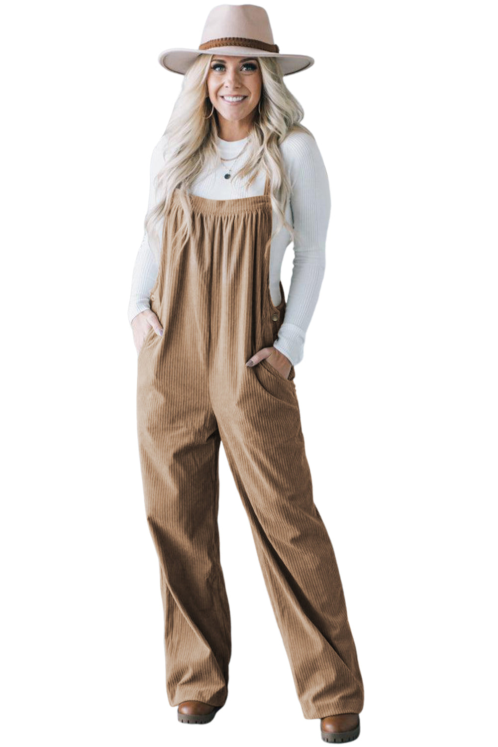 Jungle Green Plain Pocketed Loose Fit Corduroy Overalls