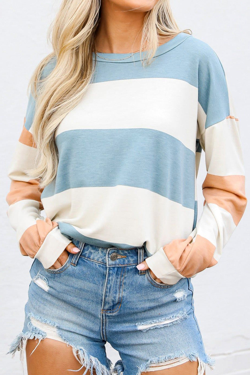 Light Blue Colorblock Drop Sleeve Top