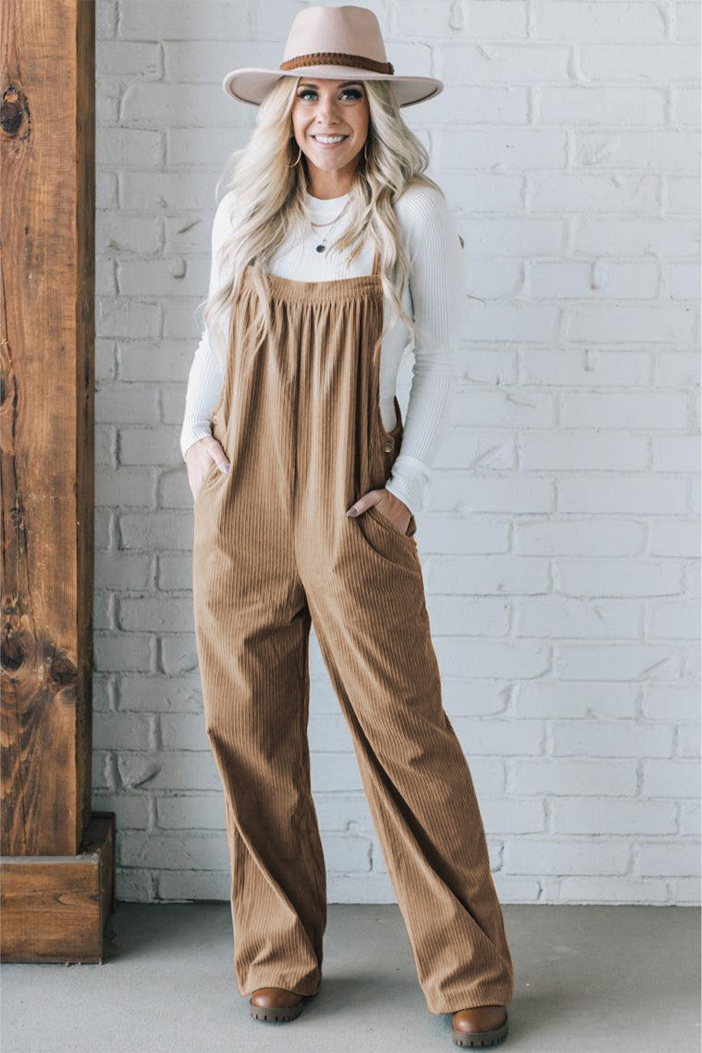 Jungle Green Plain Pocketed Loose Fit Corduroy Overalls