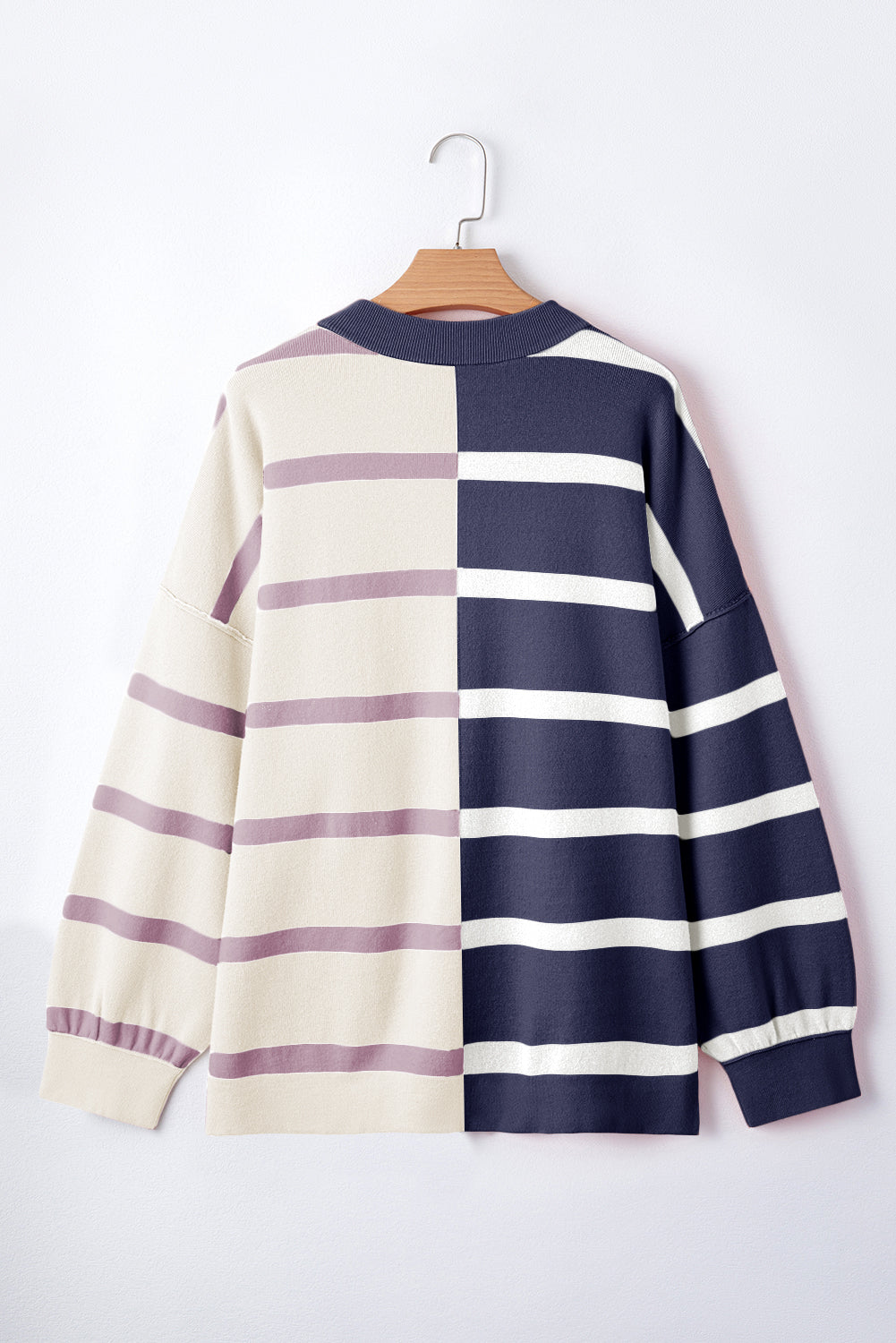 Blue Stripe Exposed Seam Patchwork Loose Sweatshirts