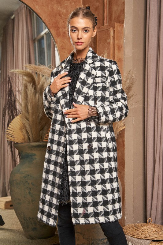 Textured Knit Tweed Double Button Coat Jacket