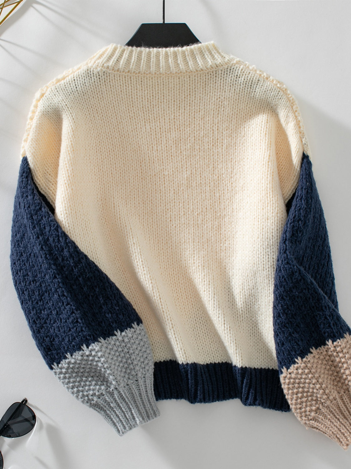 Color Block Round Neck Dropped Shoulder Sweater