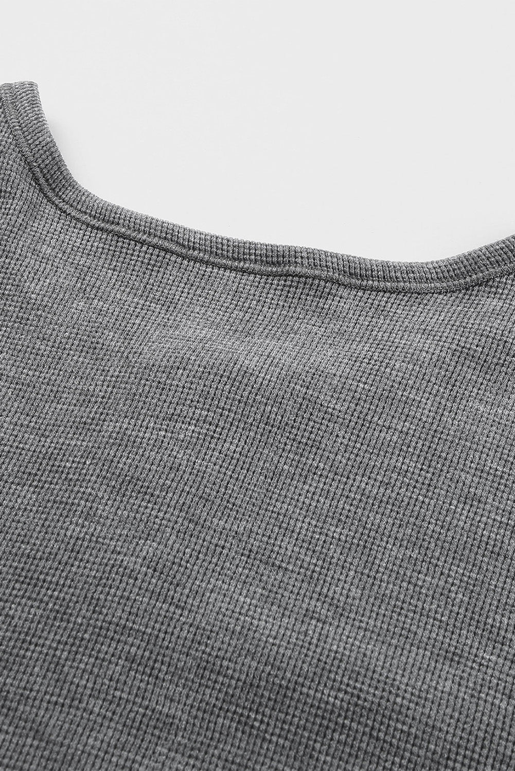 Grey Waffle Knit Long Sleeve Henley Shirt for Women