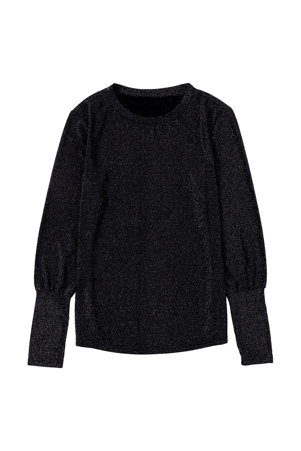 Black Elegant Glitter Round Neck Long Sleeve Top