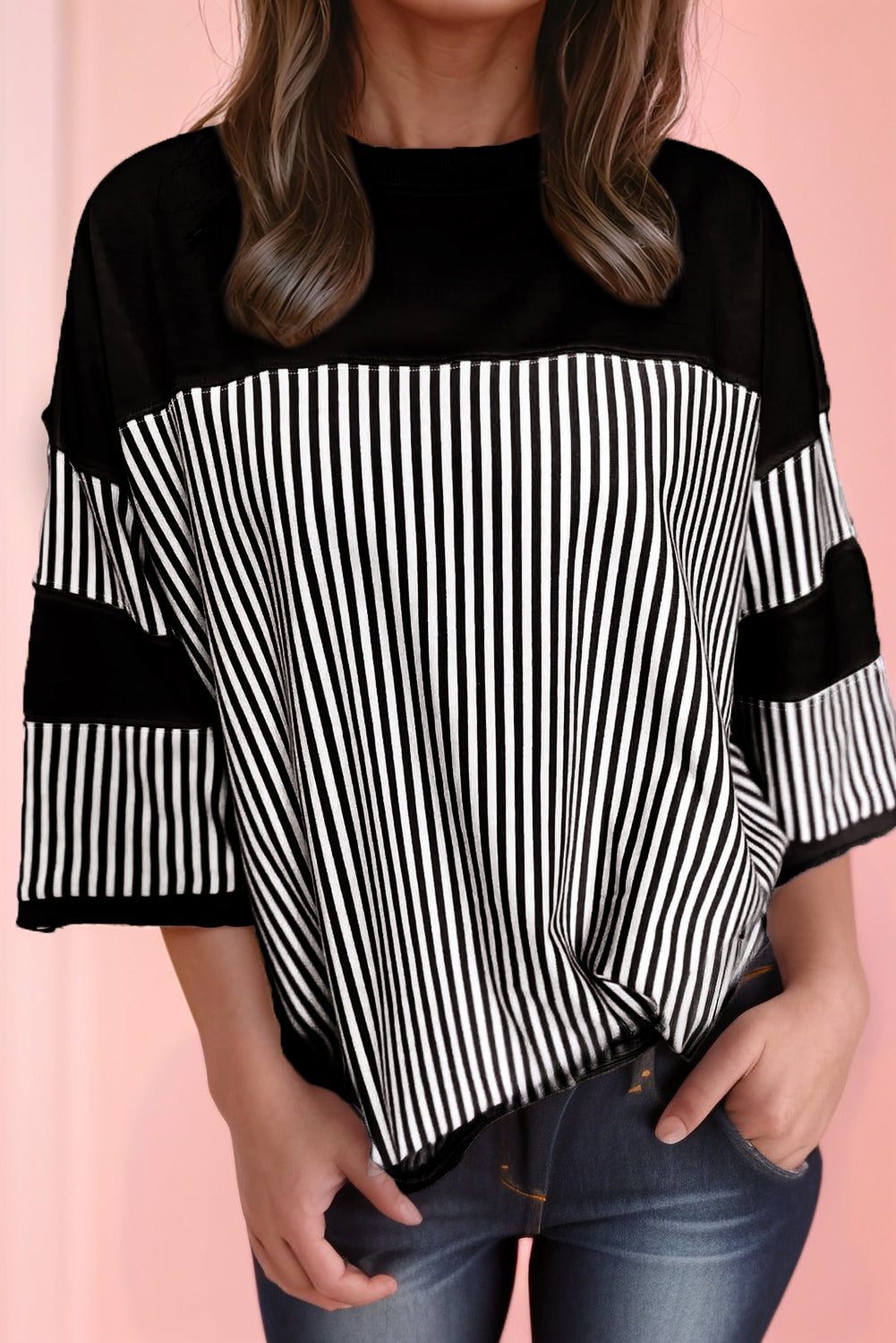 Phalaenopsis Striped Patchwork Oversized Tee