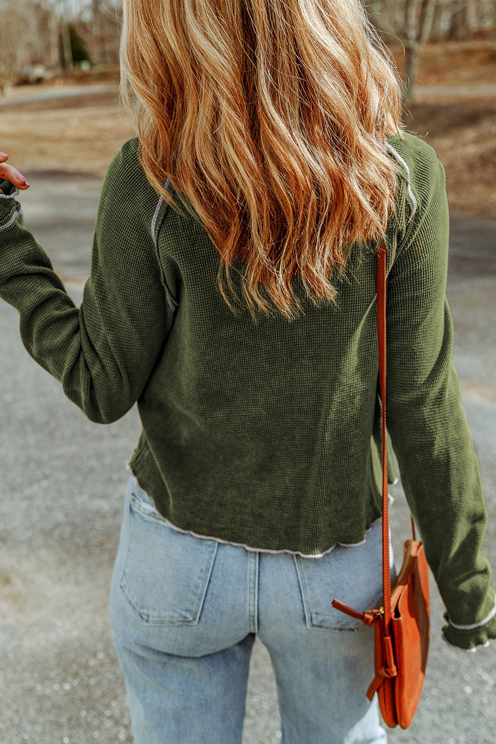 Brown Textured Crewneck Long Sleeve Top