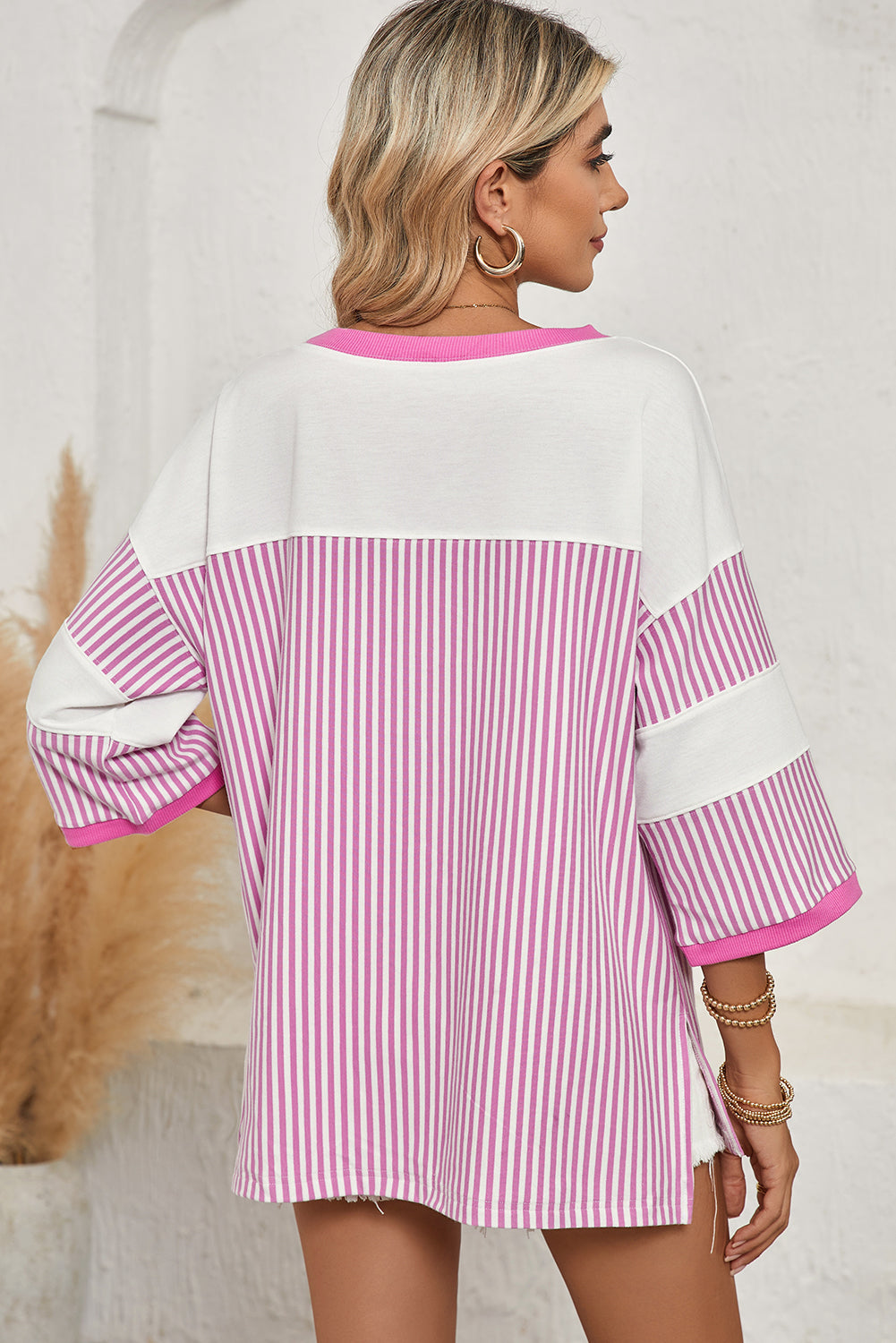 Phalaenopsis Striped Patchwork Oversized Tee