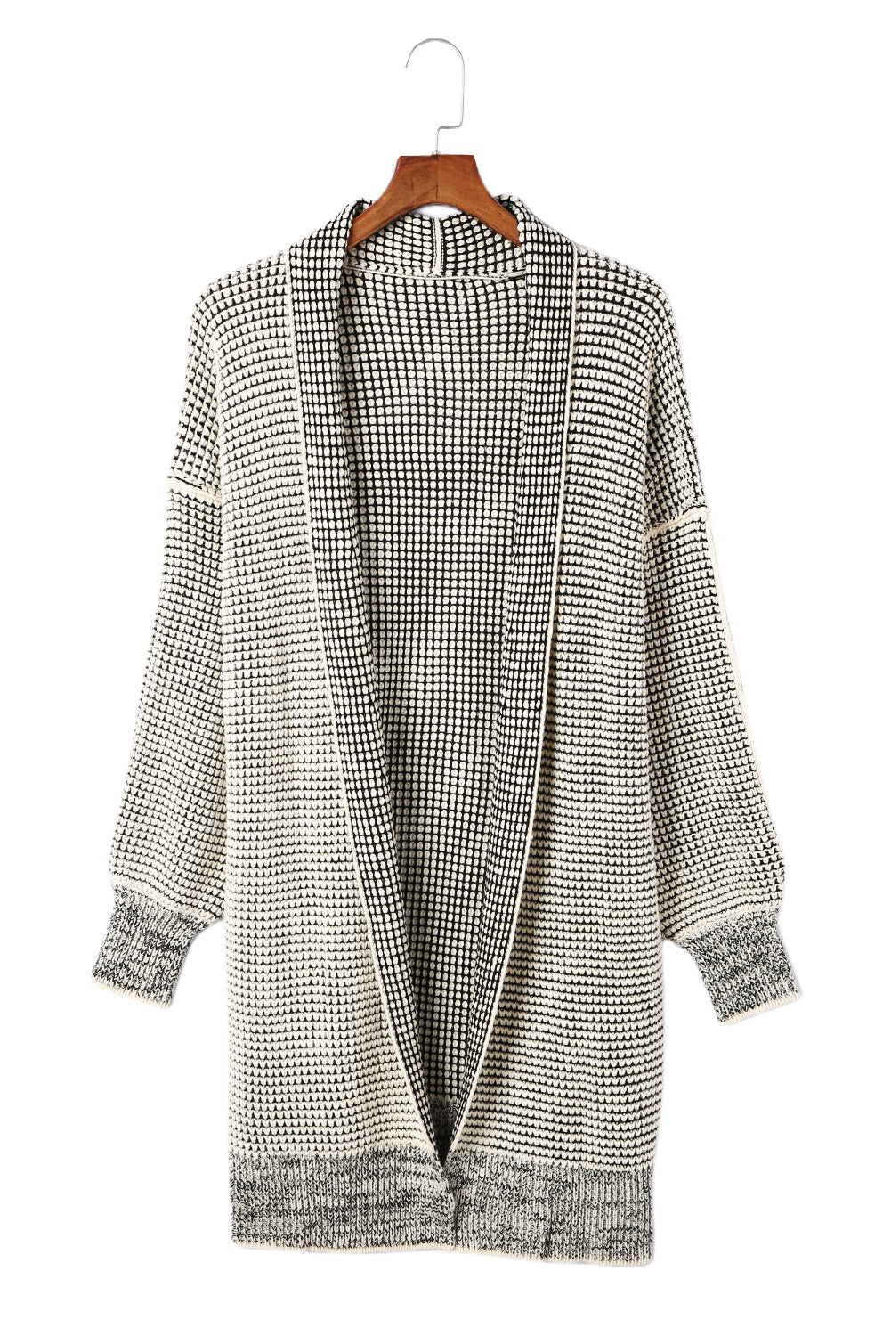 Apricot Plaid Casual Open Front Long Knit Cardigan