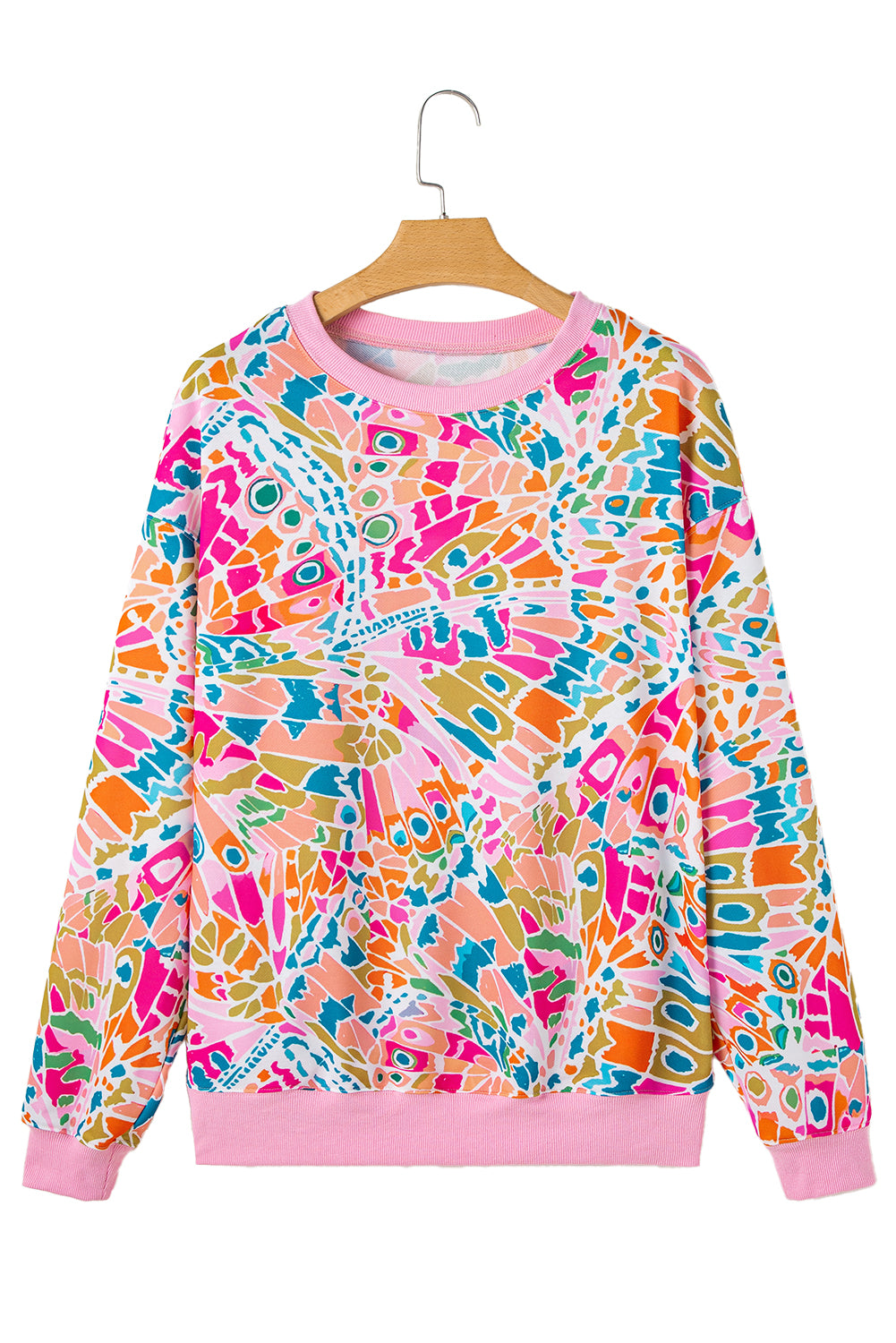 Pink Abstract Print Drop Shoulder Sweatshirt