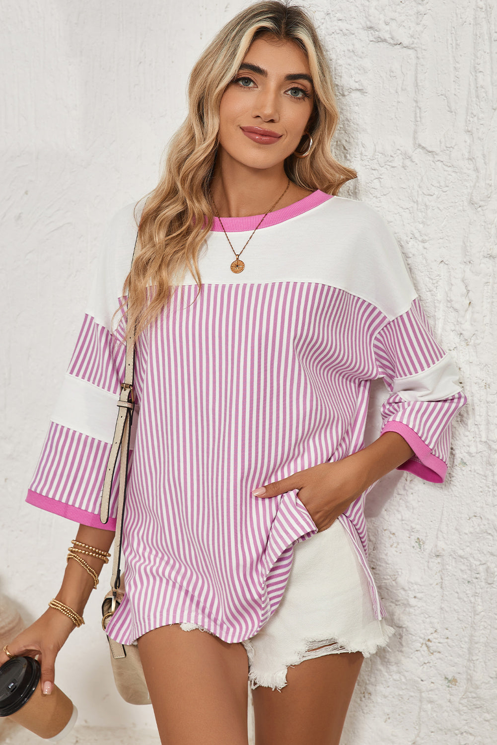 Phalaenopsis Striped Patchwork Oversized Tee