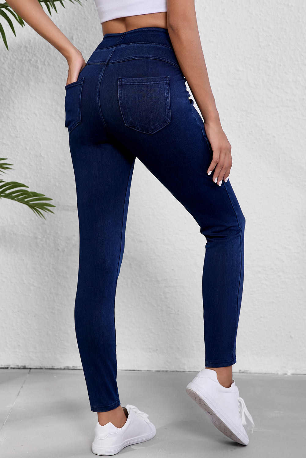 Ashleigh Casual Blue Back Pocket Stretchy Denim Leggings