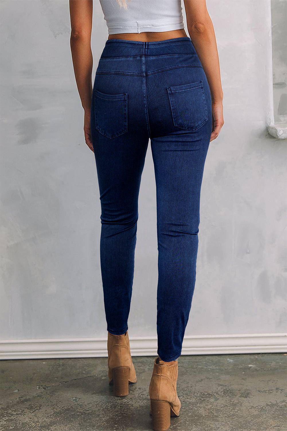 Ashleigh Casual Blue Back Pocket Stretchy Denim Leggings