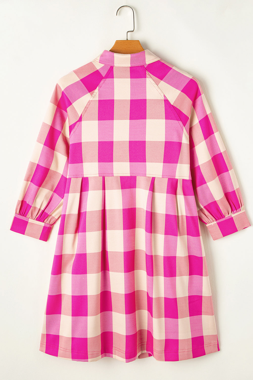 Rose Red Hidden Pocket Plaid Button Down Shirt Dress