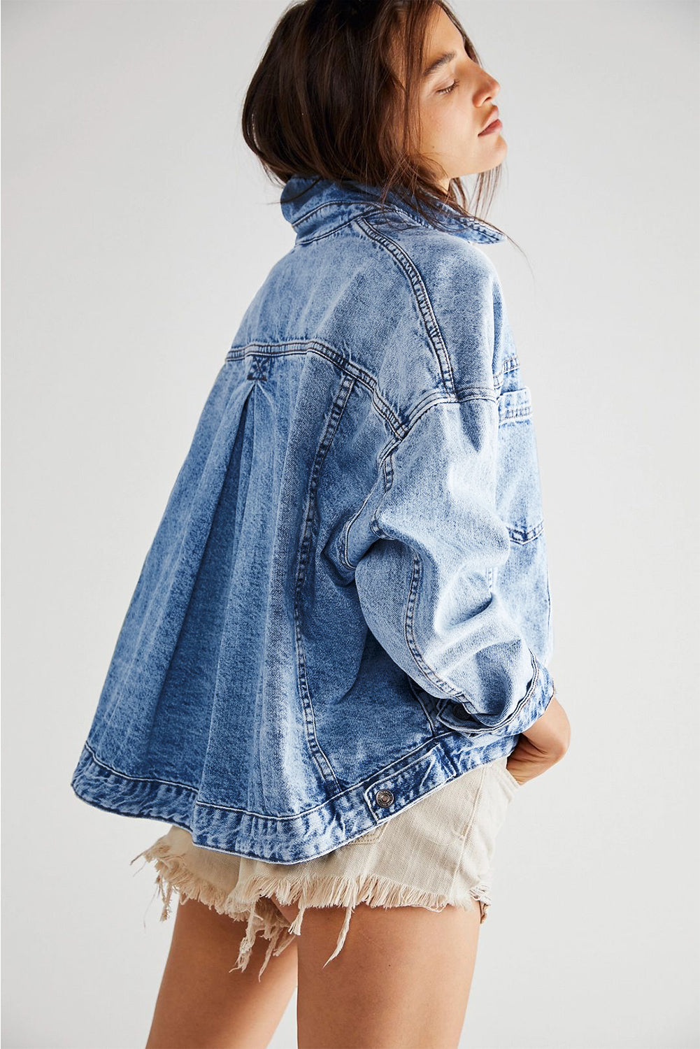 Light Blue Washed Oversized Pocketed Denim Jacket