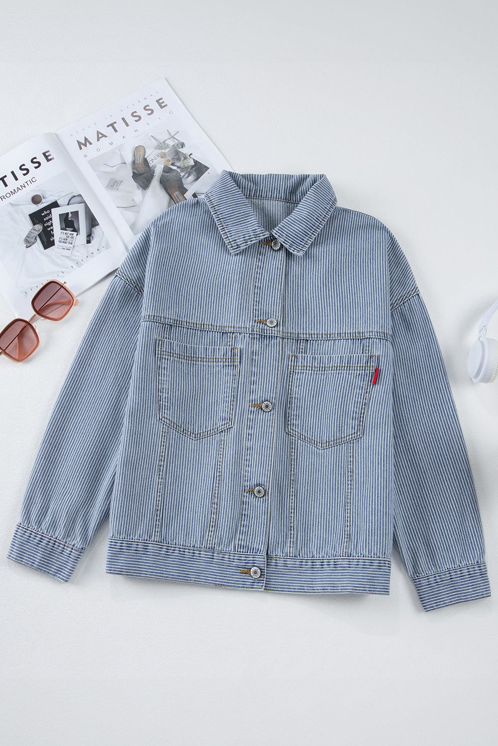 Light Blue Washed Oversized Pocketed Denim Jacket